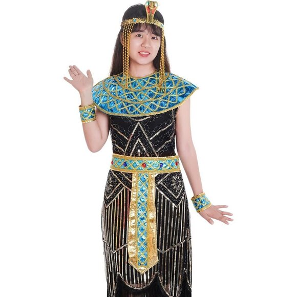 Egyptian Costume Accessories Set Women Beaded Headpiece Collar Belt Wristbands H